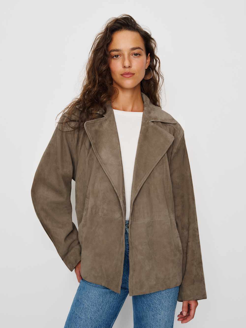 Reformation Veda Jaden Cropped Trench - Mushroom Suede