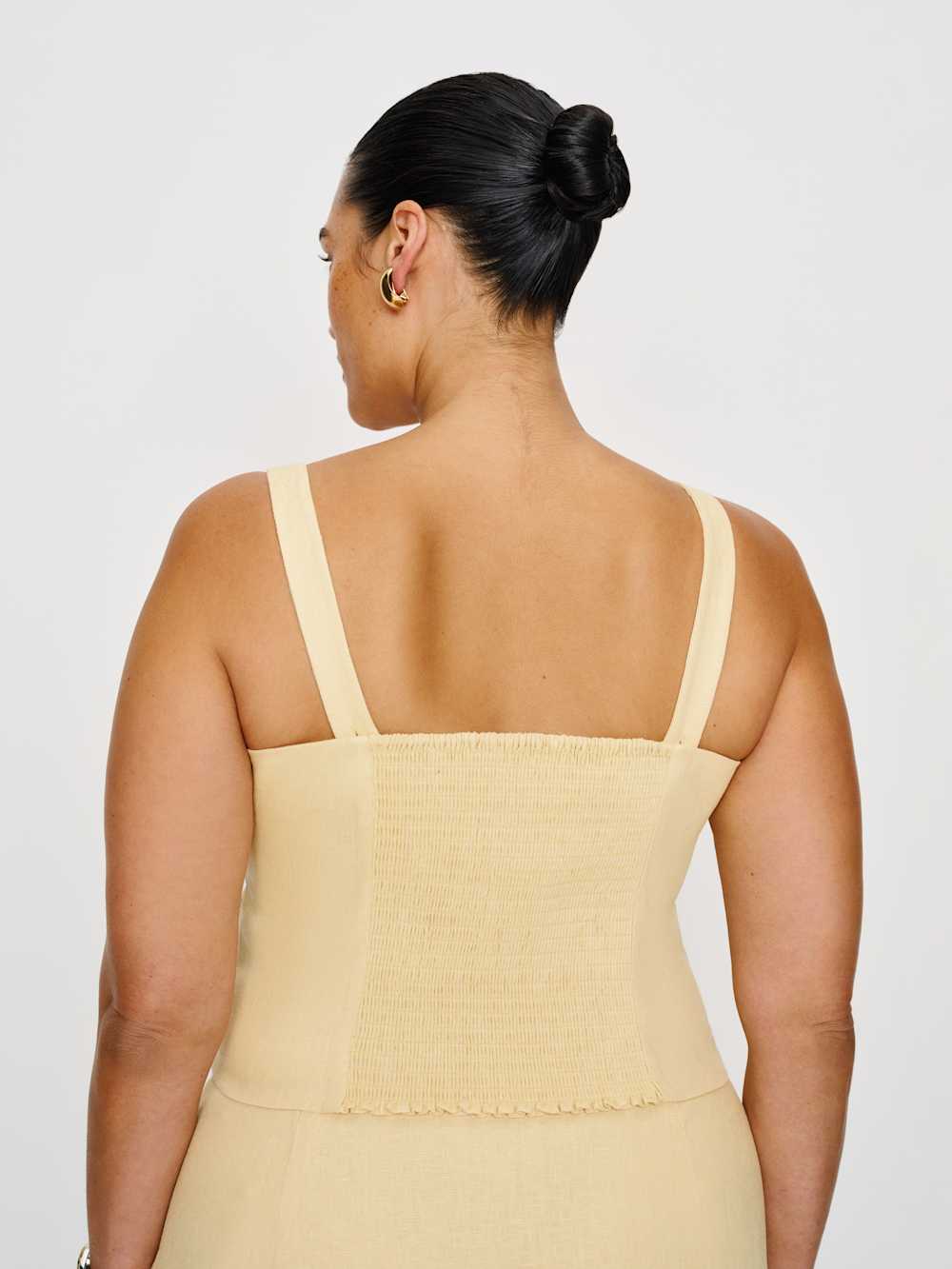 Reformation Juliet Linen Top Es - Parmesan
