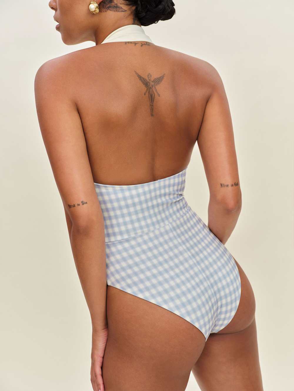 Reformation Lagos One Piece Swimsuit - Crystal Check Fior Di Latte