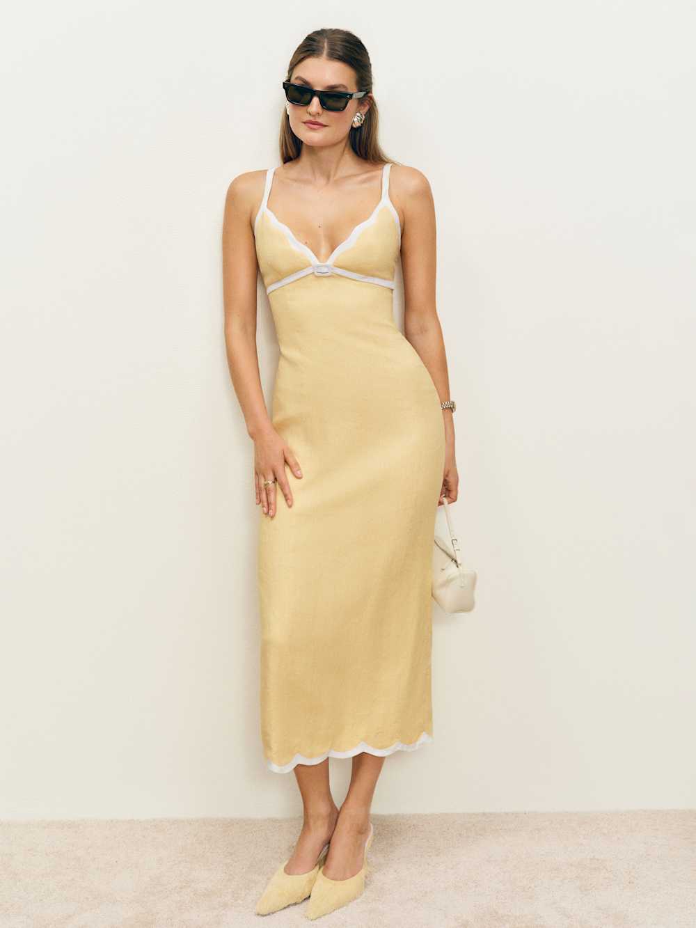 Reformation Sara Linen Dress - Parmesan