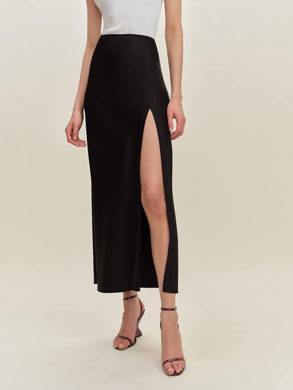 Reformation Petites Layla Satin Skirt With Slit - Black