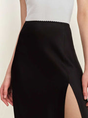 Reformation Petites Layla Satin Skirt With Slit - Black