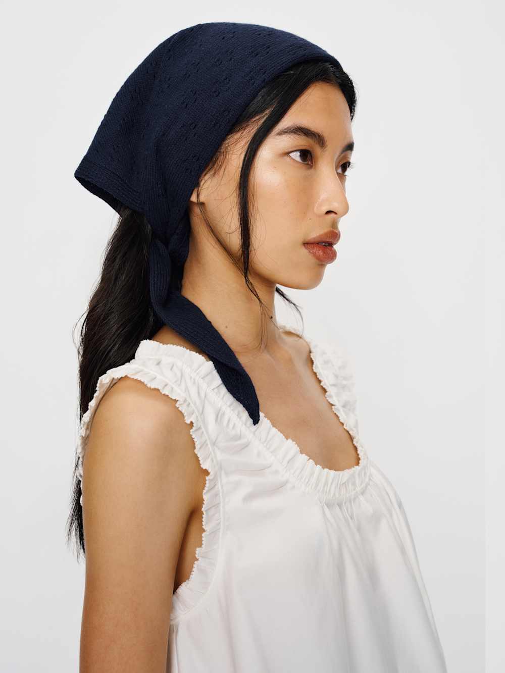 Reformation Goldie Cashmere Blend Triangle Scarf - Navy Pointelle