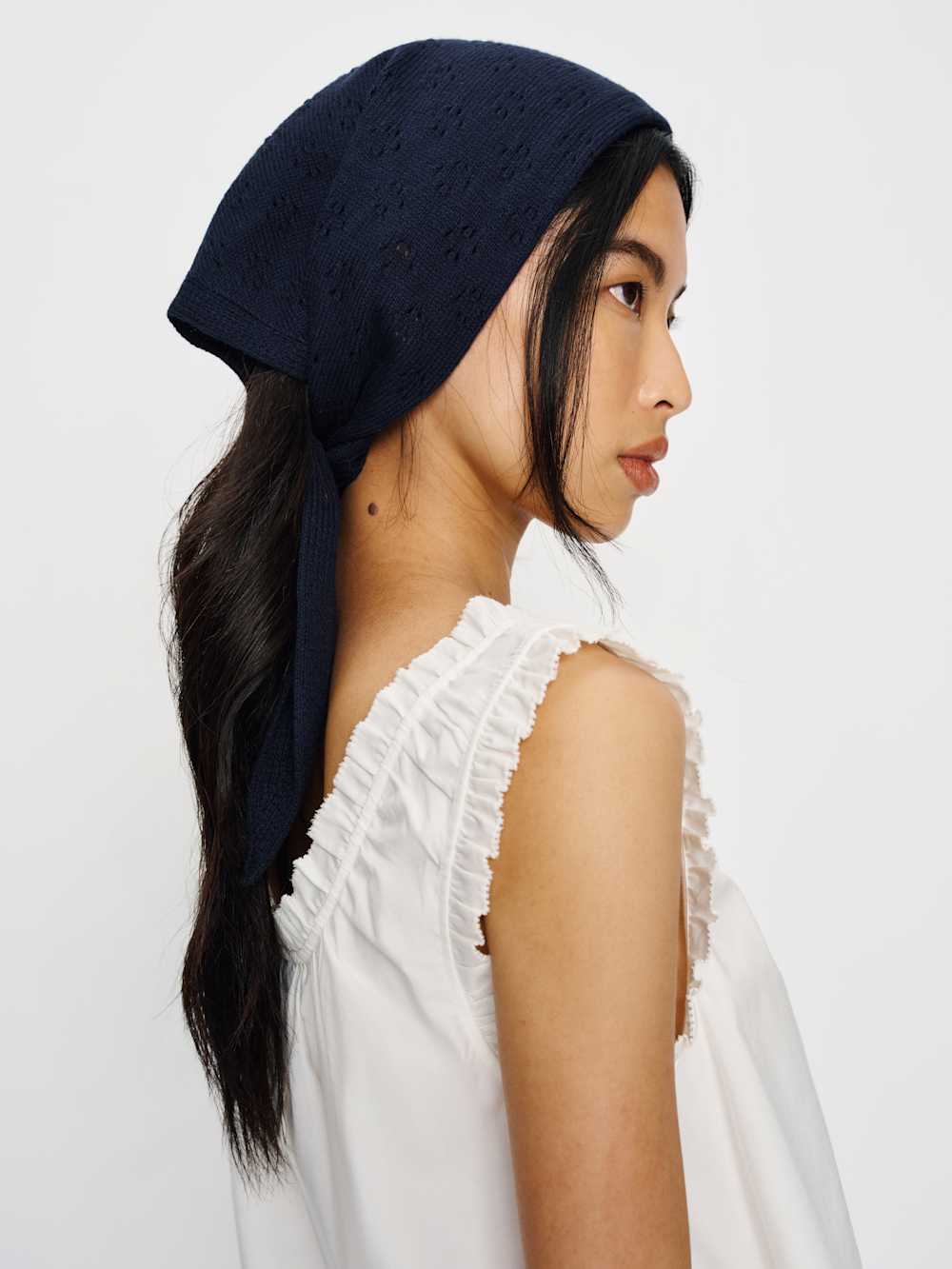 Reformation Goldie Cashmere Blend Triangle Scarf - Navy Pointelle