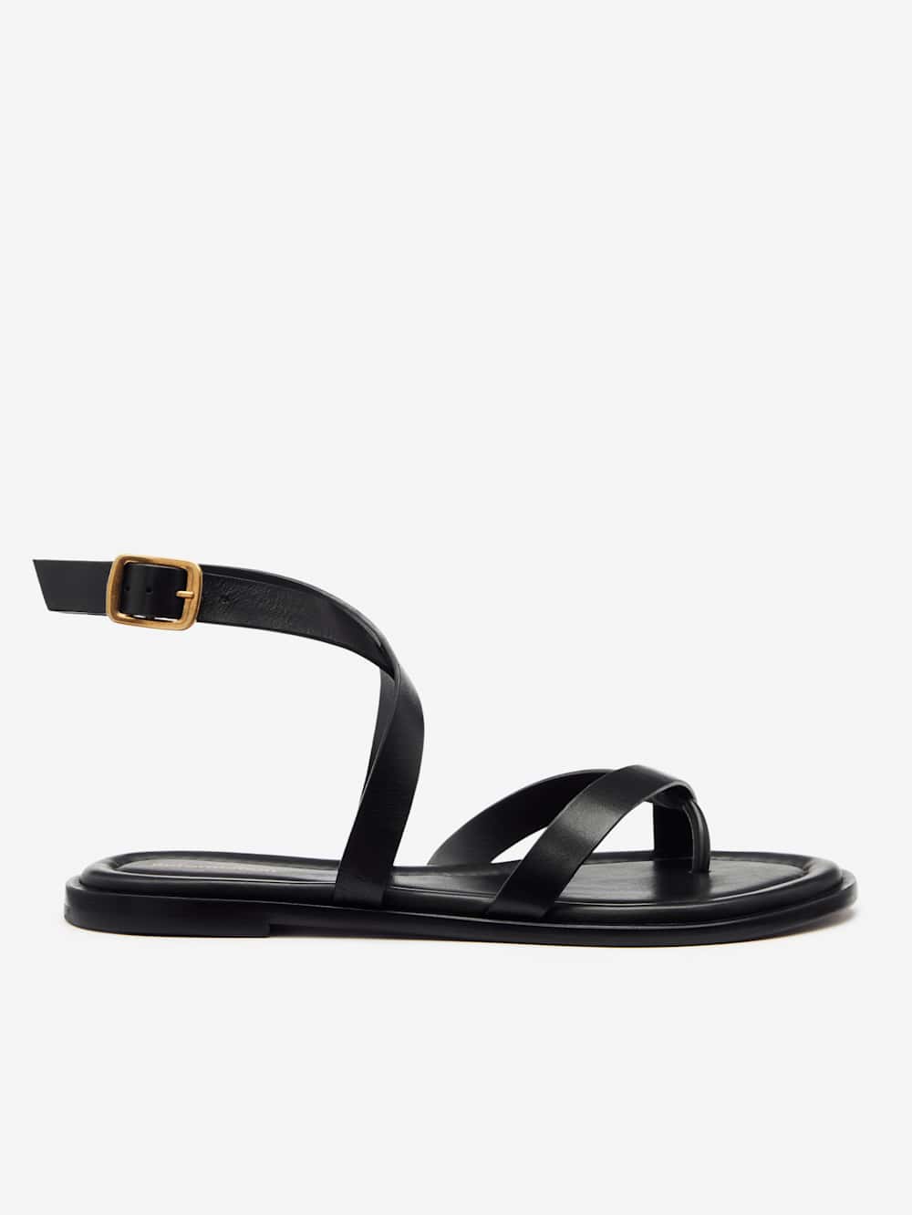 Reformation Jane Flat Sandal - Black Leather