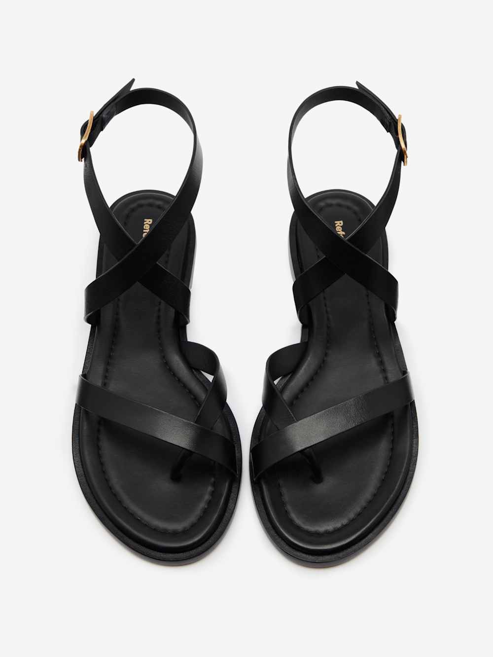 Reformation Jane Flat Sandal - Black Leather