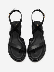 Reformation Jane Flat Sandal - Black Leather