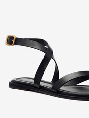 Reformation Jane Flat Sandal - Black Leather