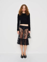 Reformation Delcy Low Waist Skirt - Black Lace