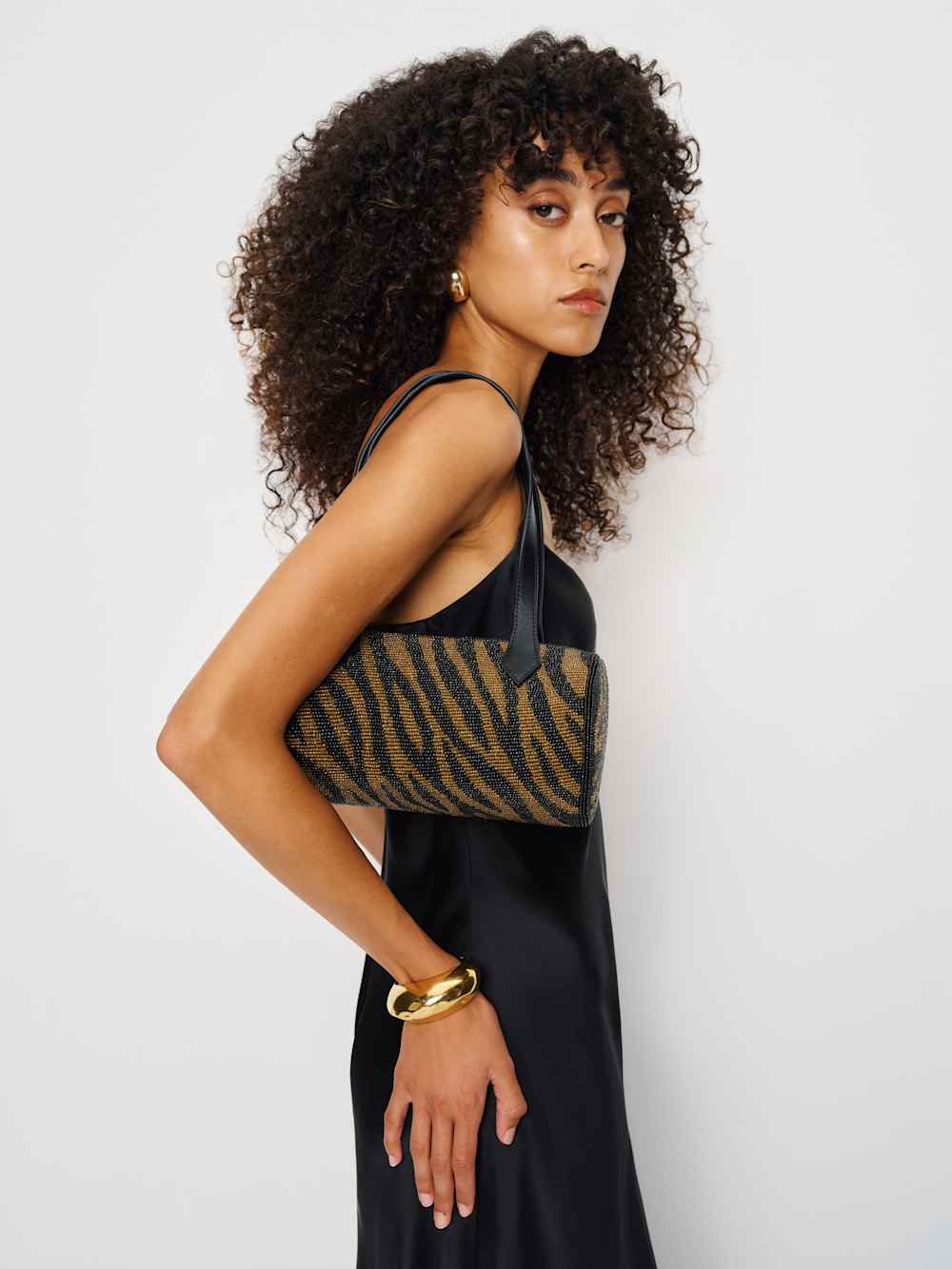 Reformation Aurora Shoulder Bag - Bronze Black Zebra Beaded