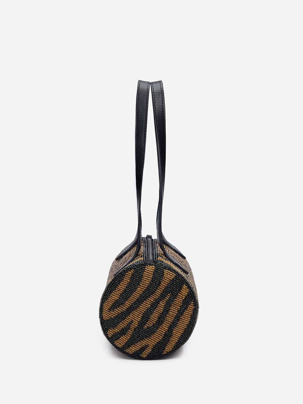 Reformation Aurora Shoulder Bag - Bronze Black Zebra Beaded