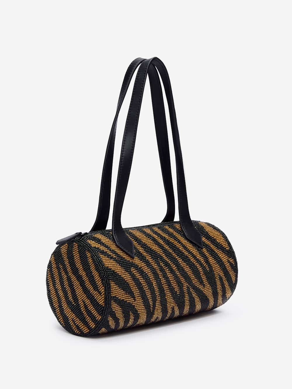 Reformation Aurora Shoulder Bag - Bronze Black Zebra Beaded