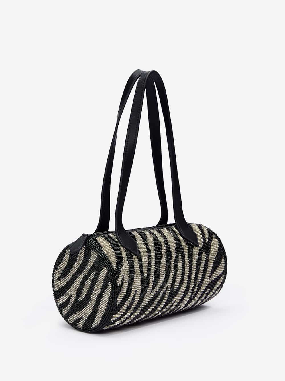 Reformation Aurora Shoulder Bag - White Black Zebra Beaded
