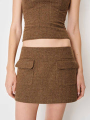 Reformation Calloway Low Rise Skort - Brown Check