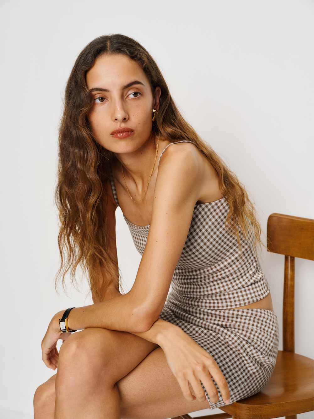 Reformation Emma Knit Two Piece - Brown Sugar Check