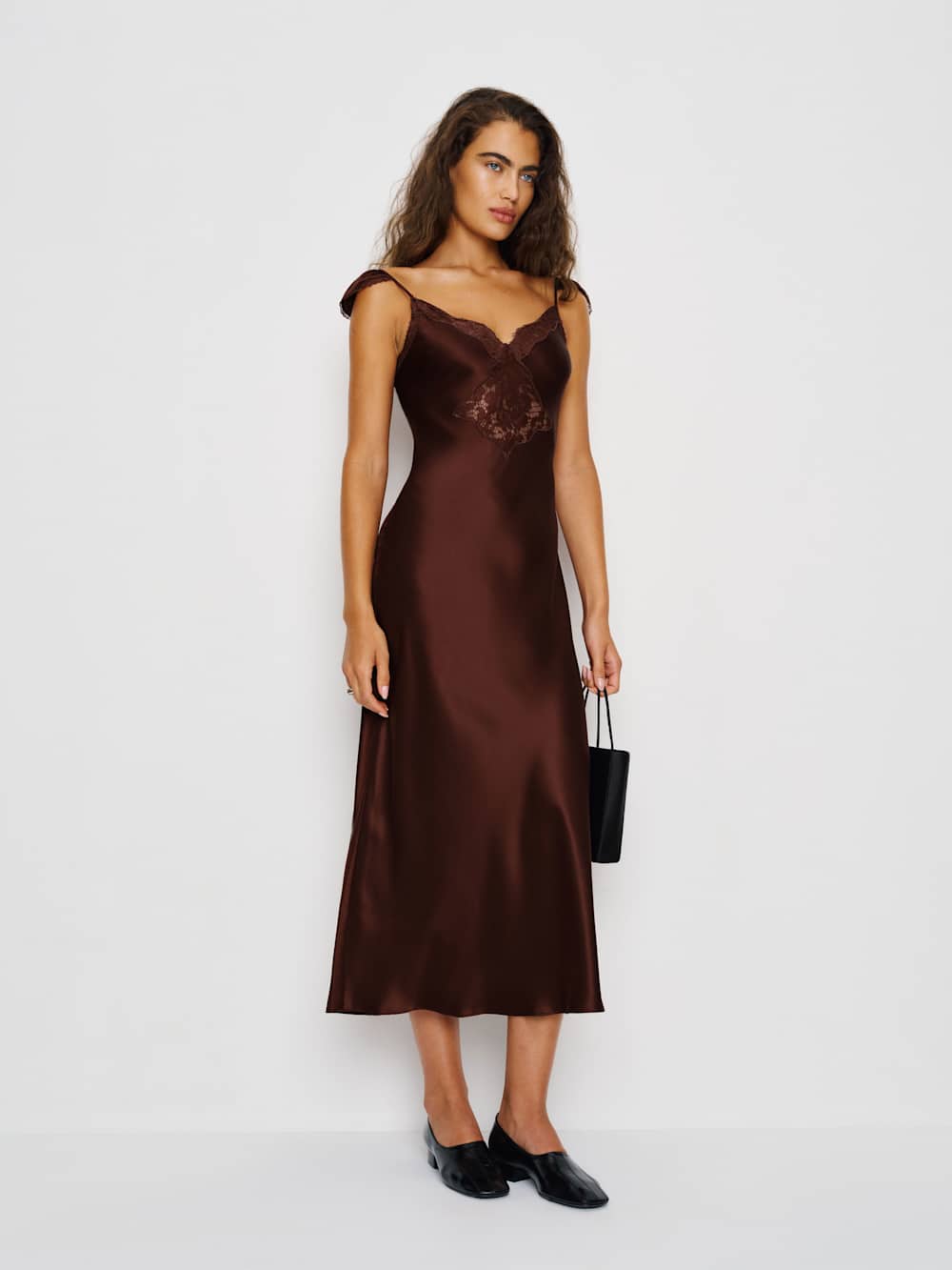 Reformation Serafina Silk Dress - Mahogany