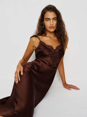 Reformation Serafina Silk Dress - Mahogany