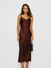 Reformation Serafina Silk Dress - Mahogany