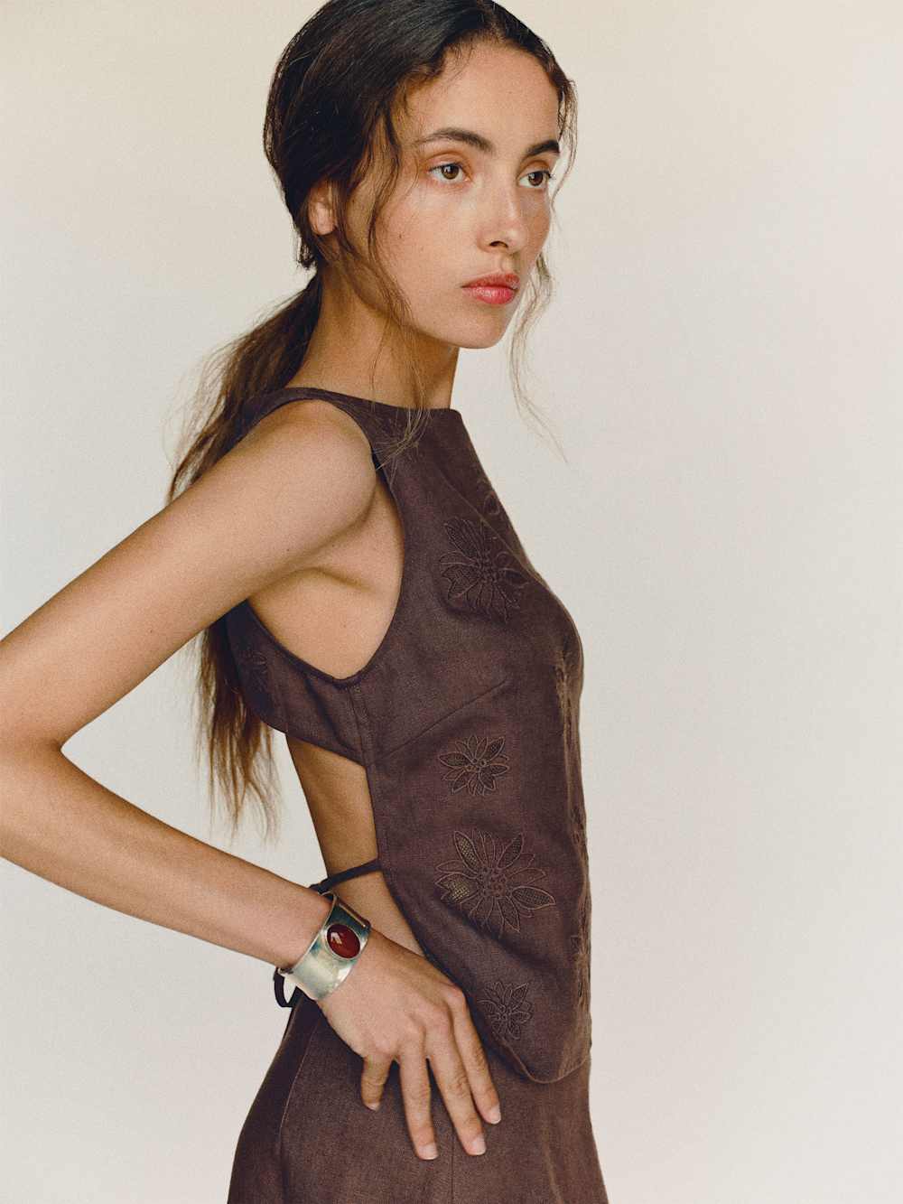 Reformation Evelina Linen Top - Cafe