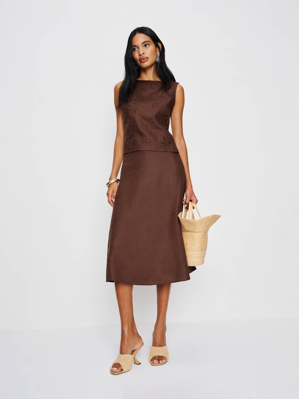 Reformation Evelina Linen Top - Cafe