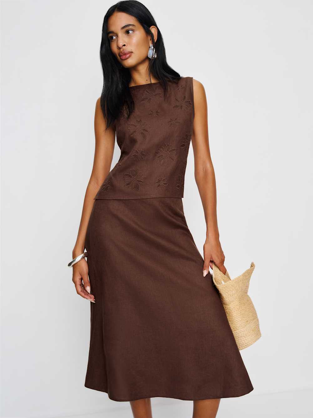 Reformation Evelina Linen Top - Cafe