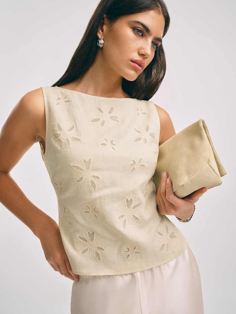 Reformation Evelina Linen Top - Sugar