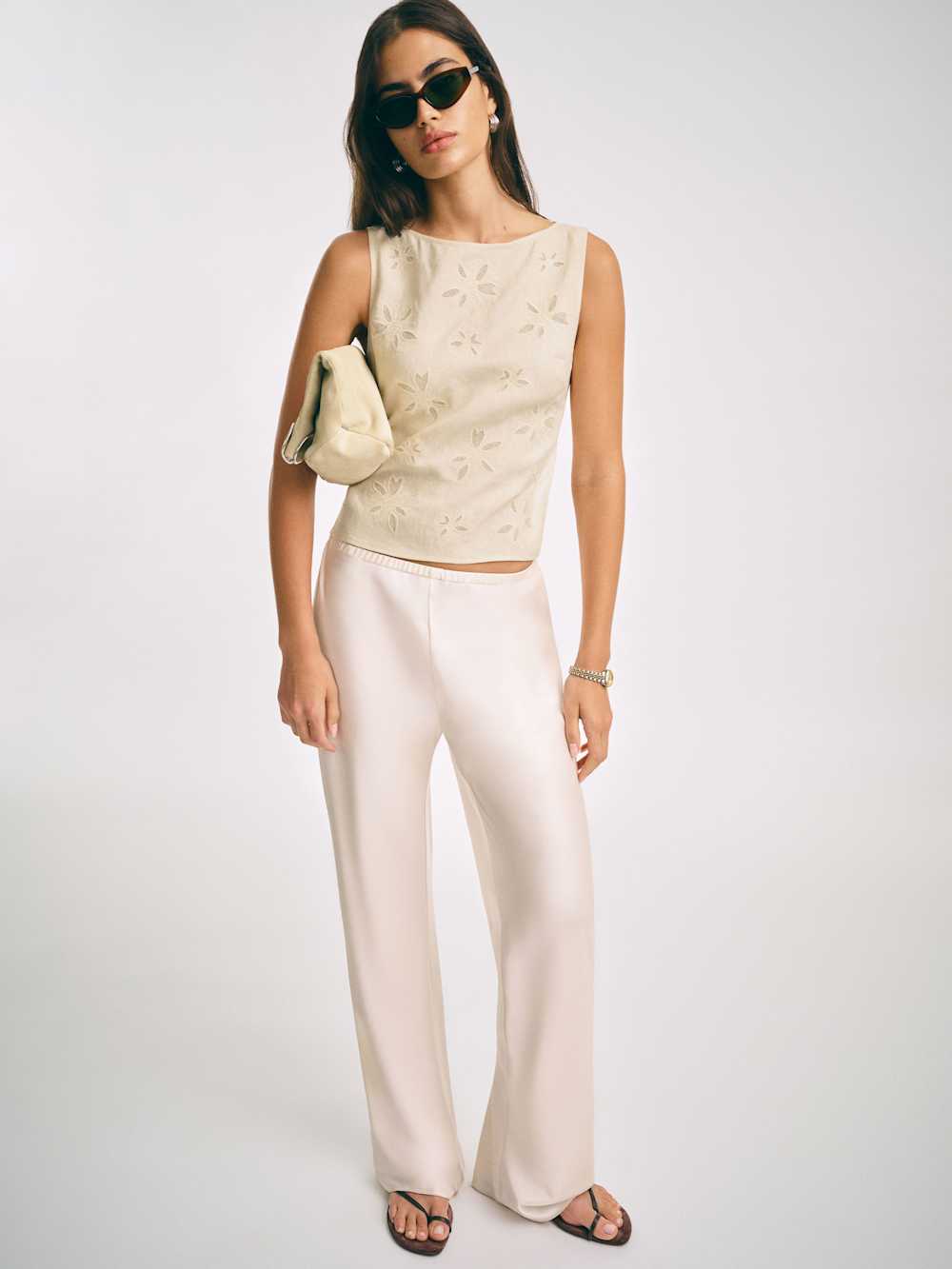 Reformation Evelina Linen Top - Sugar