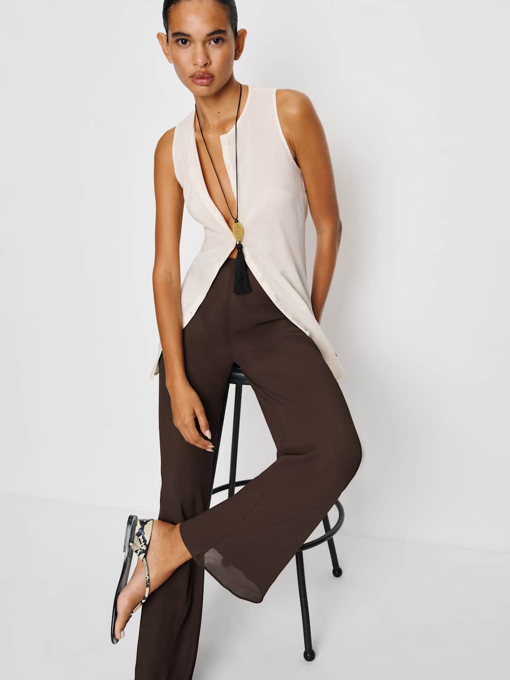 Reformation Gale Sheer Mid Rise Bias Pant - Mole