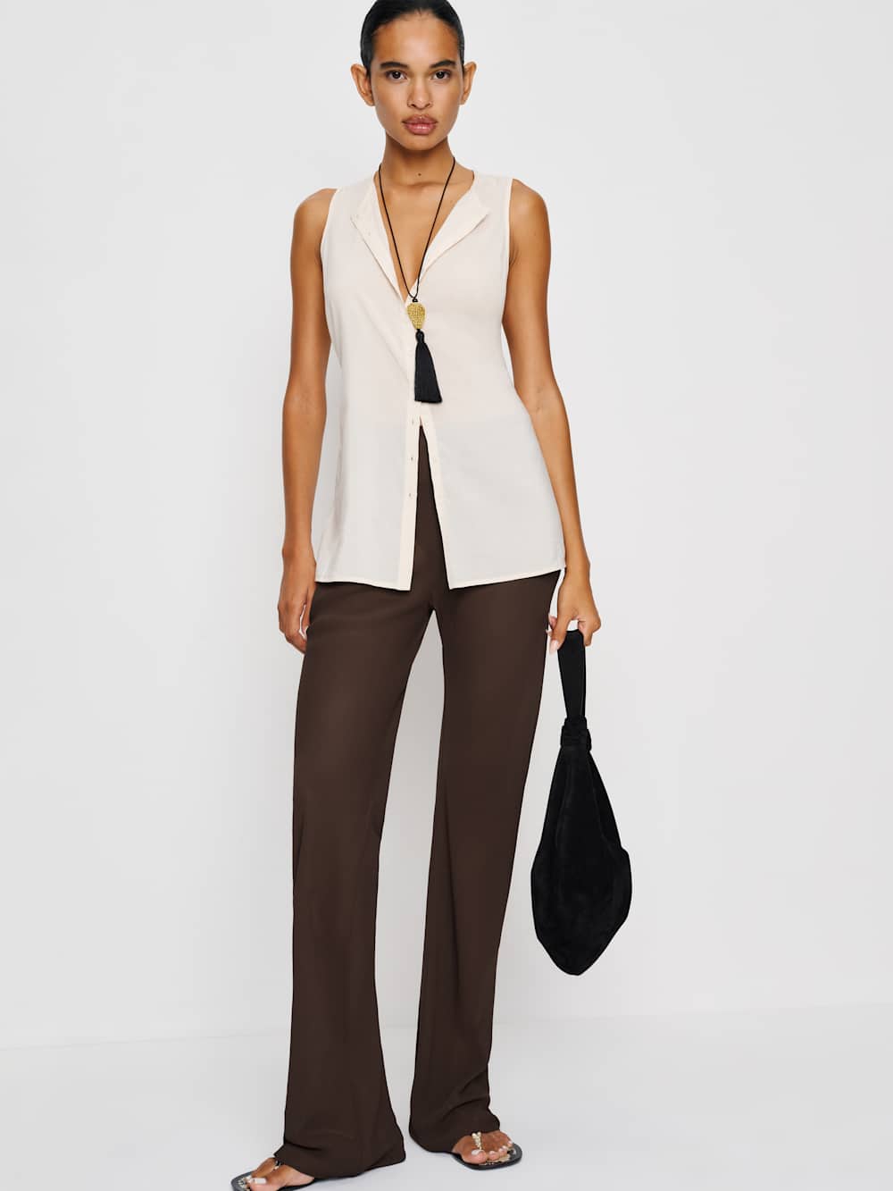 Reformation Gale Sheer Mid Rise Bias Pant - Mole