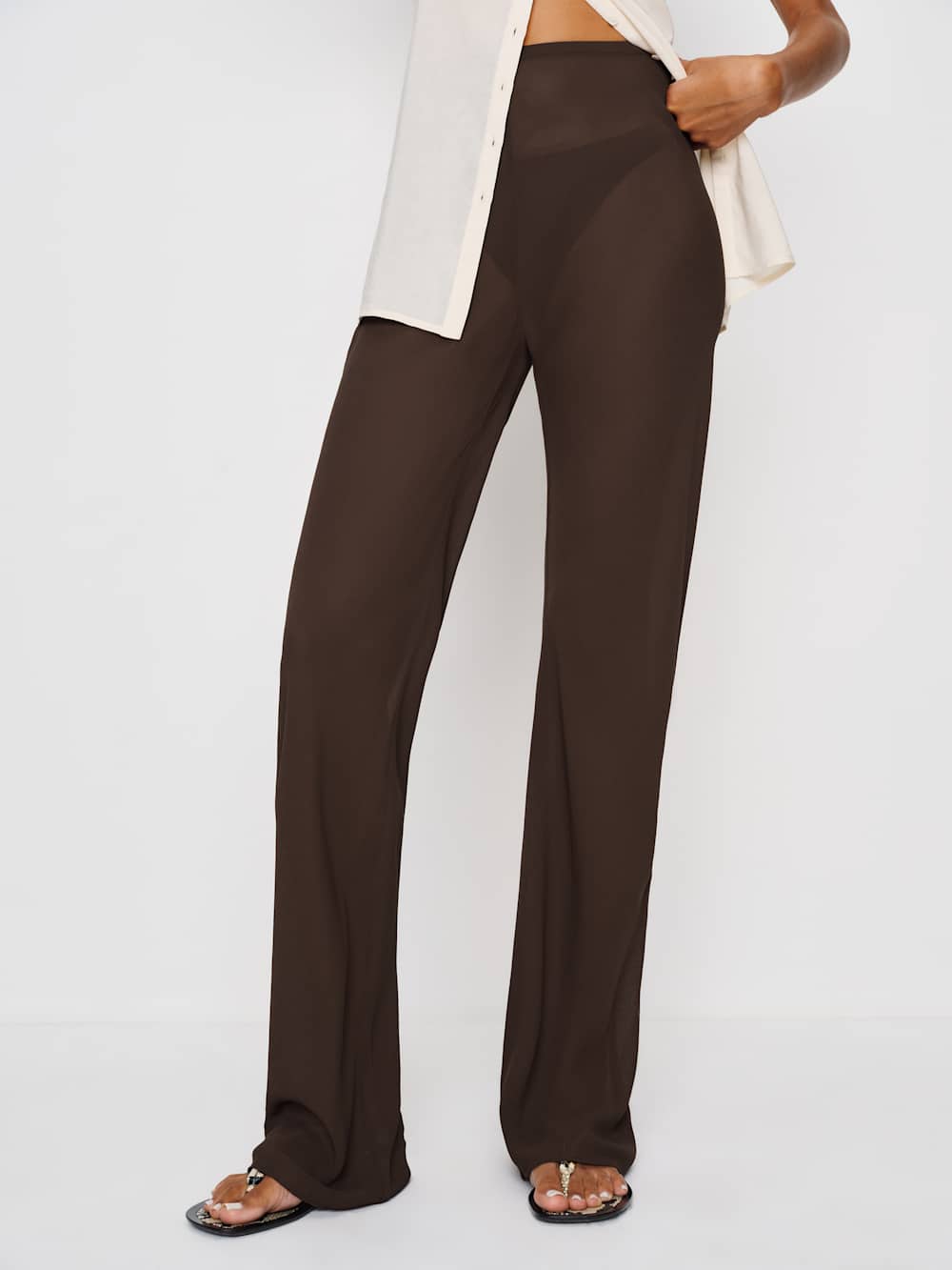Reformation Gale Sheer Mid Rise Bias Pant - Mole