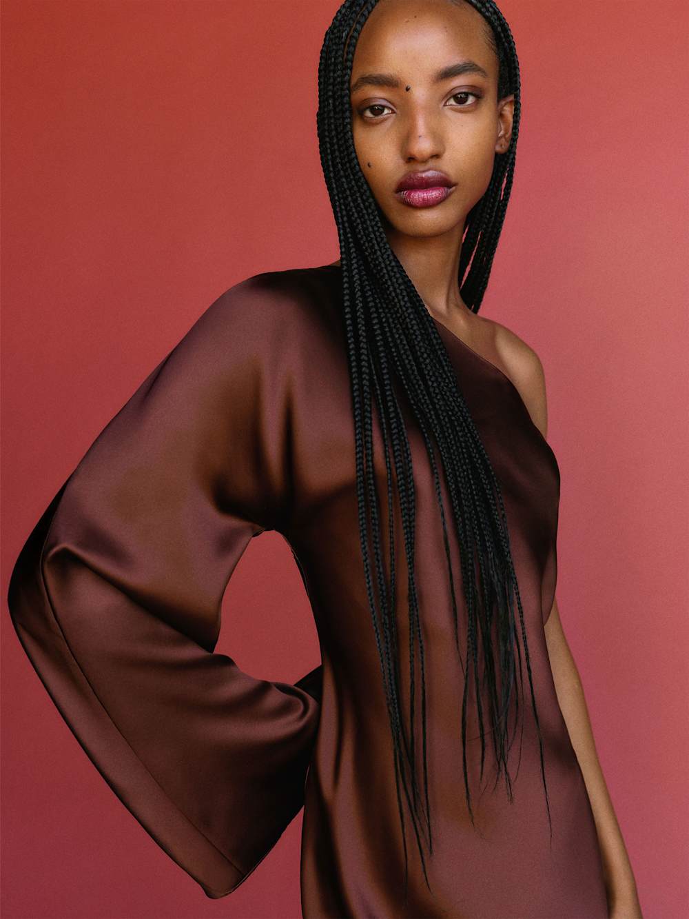 Reformation Omari Silk Dress - Mahogany