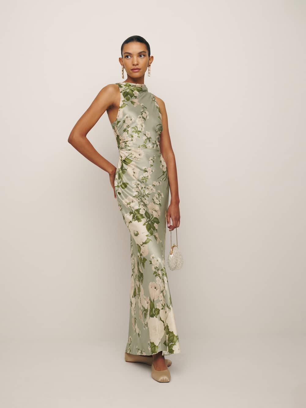 Reformation Petites Anaiis Silk Dress - Tarragon