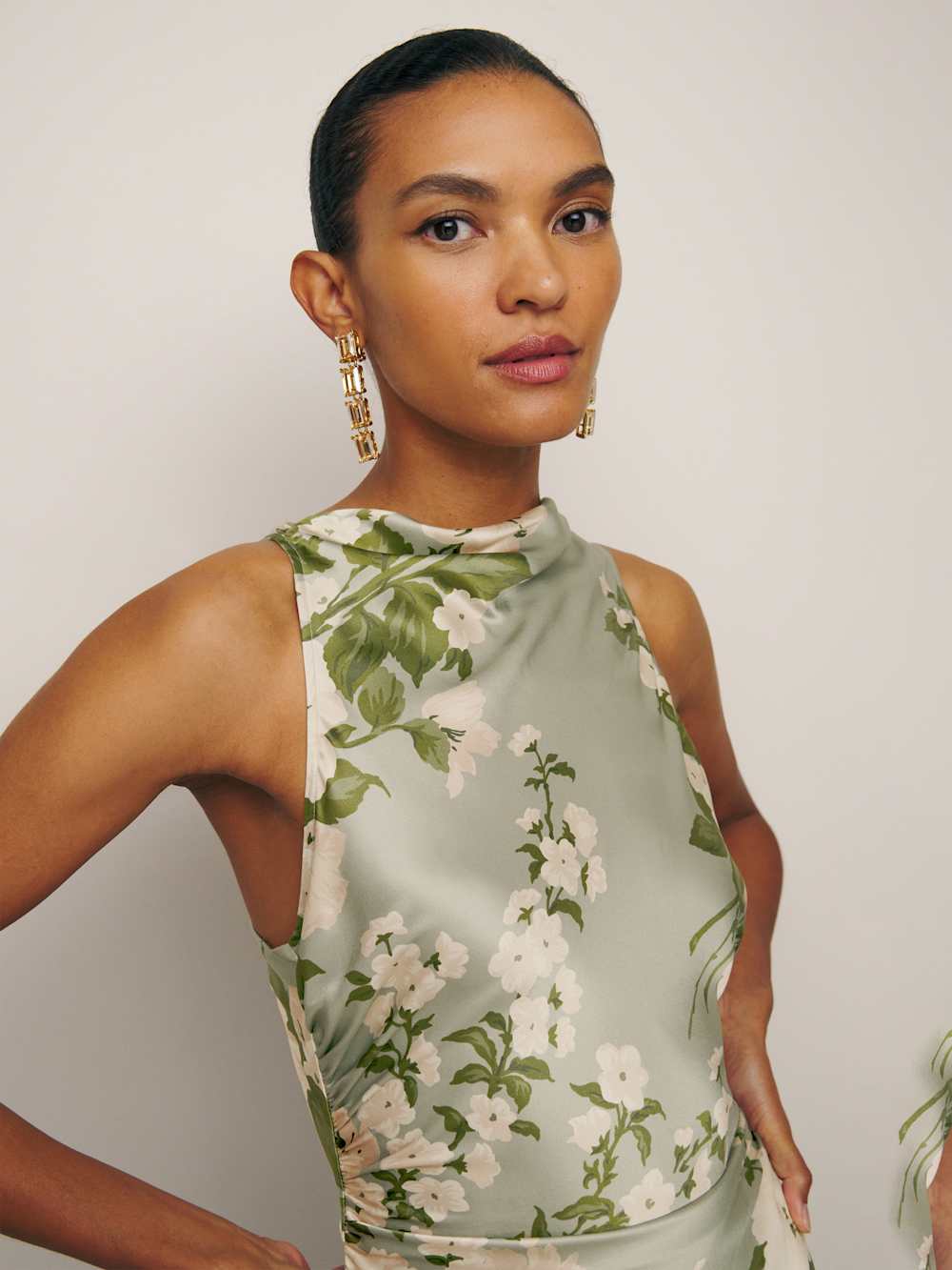 Reformation Petites Anaiis Silk Dress - Tarragon