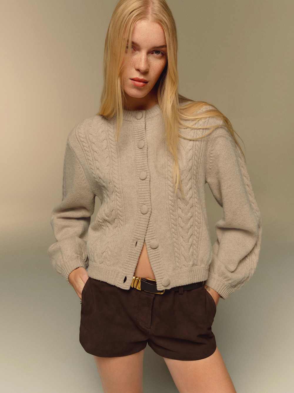 Reformation Cobel Regenerative Wool Cardigan - Linen Cable