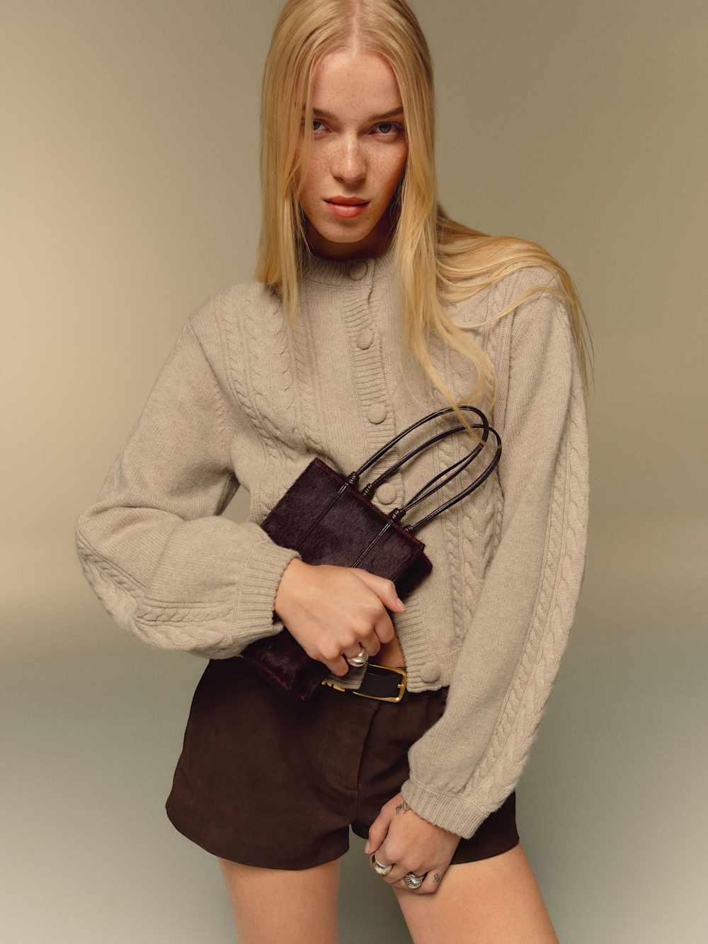 Reformation Cobel Regenerative Wool Cardigan - Linen Cable