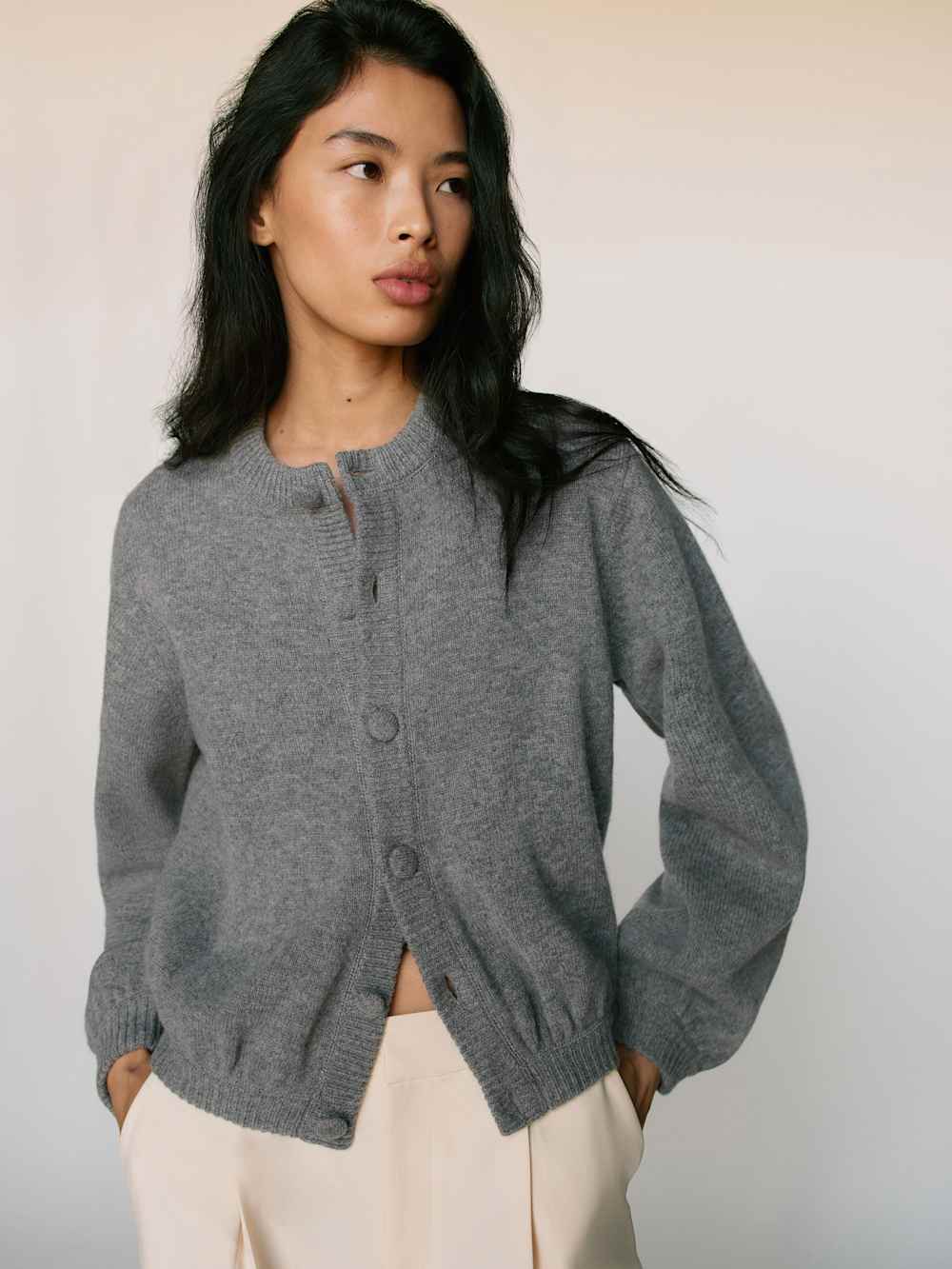 Reformation Cobel Regenerative Wool Cardigan - Mid Grey