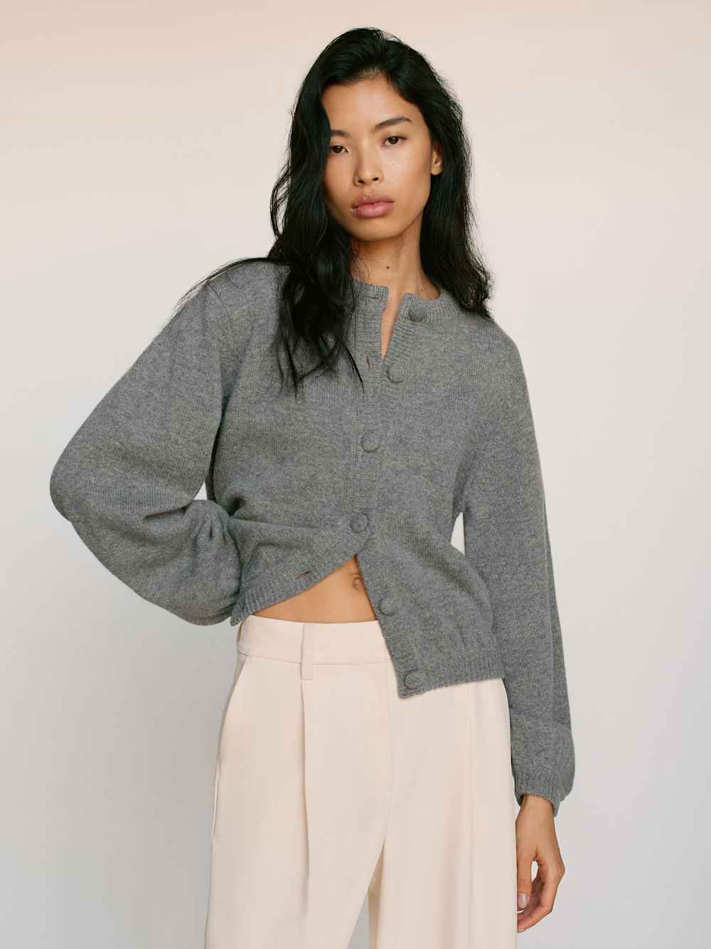 Reformation Cobel Regenerative Wool Cardigan - Mid Grey