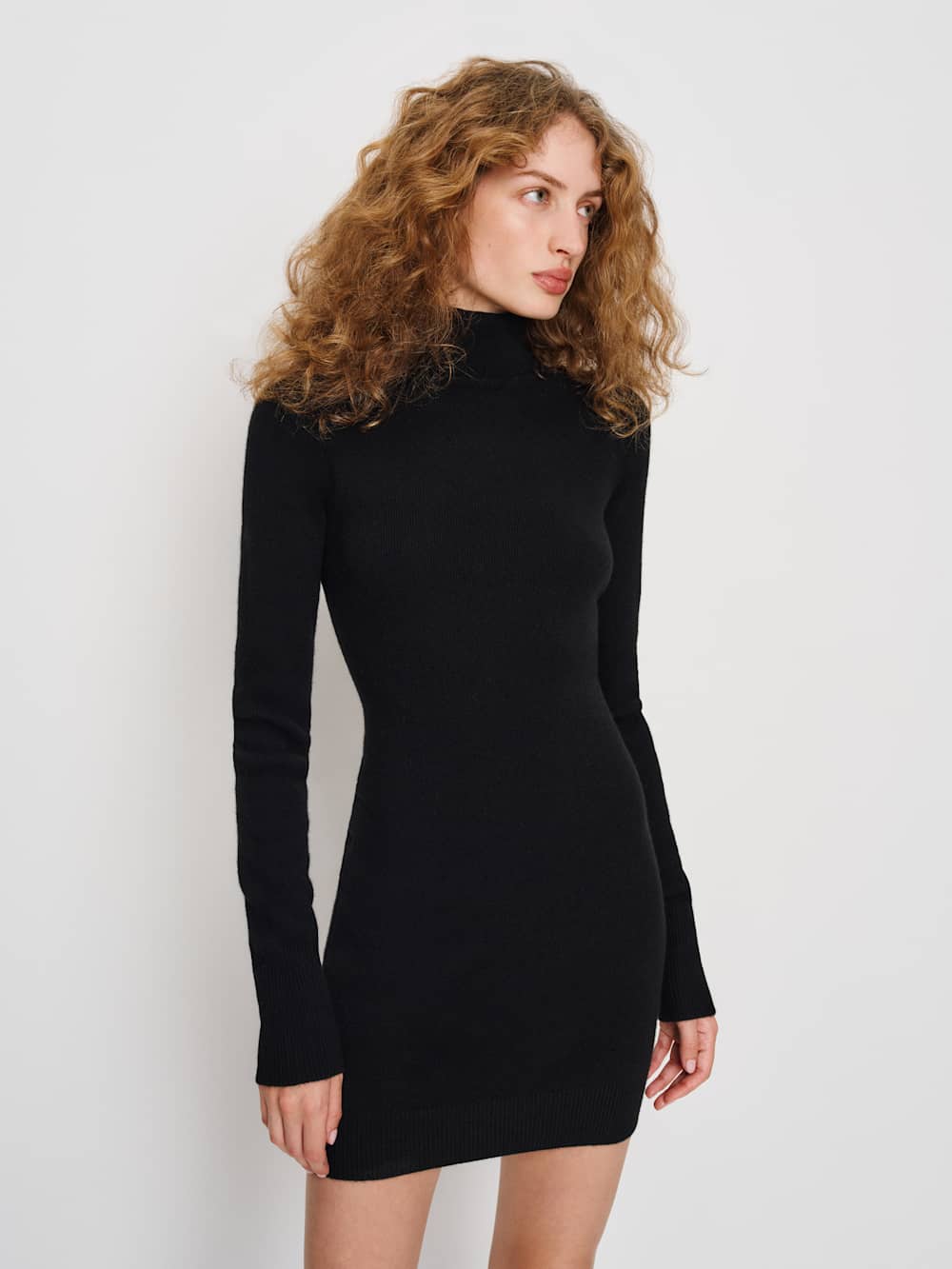 Reformation Helly Cashmere Turtleneck Dress - Black