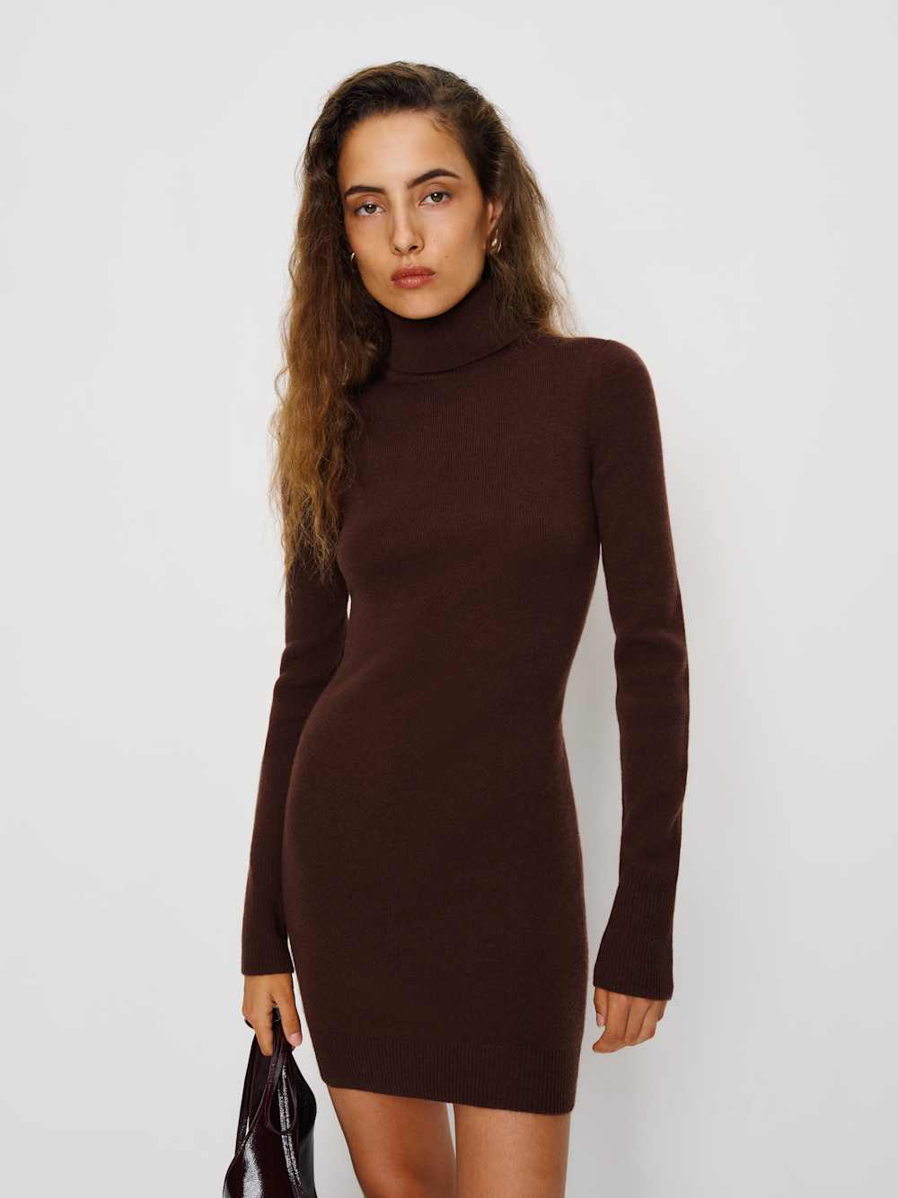 Reformation Helly Cashmere Turtleneck Dress - Mahogany