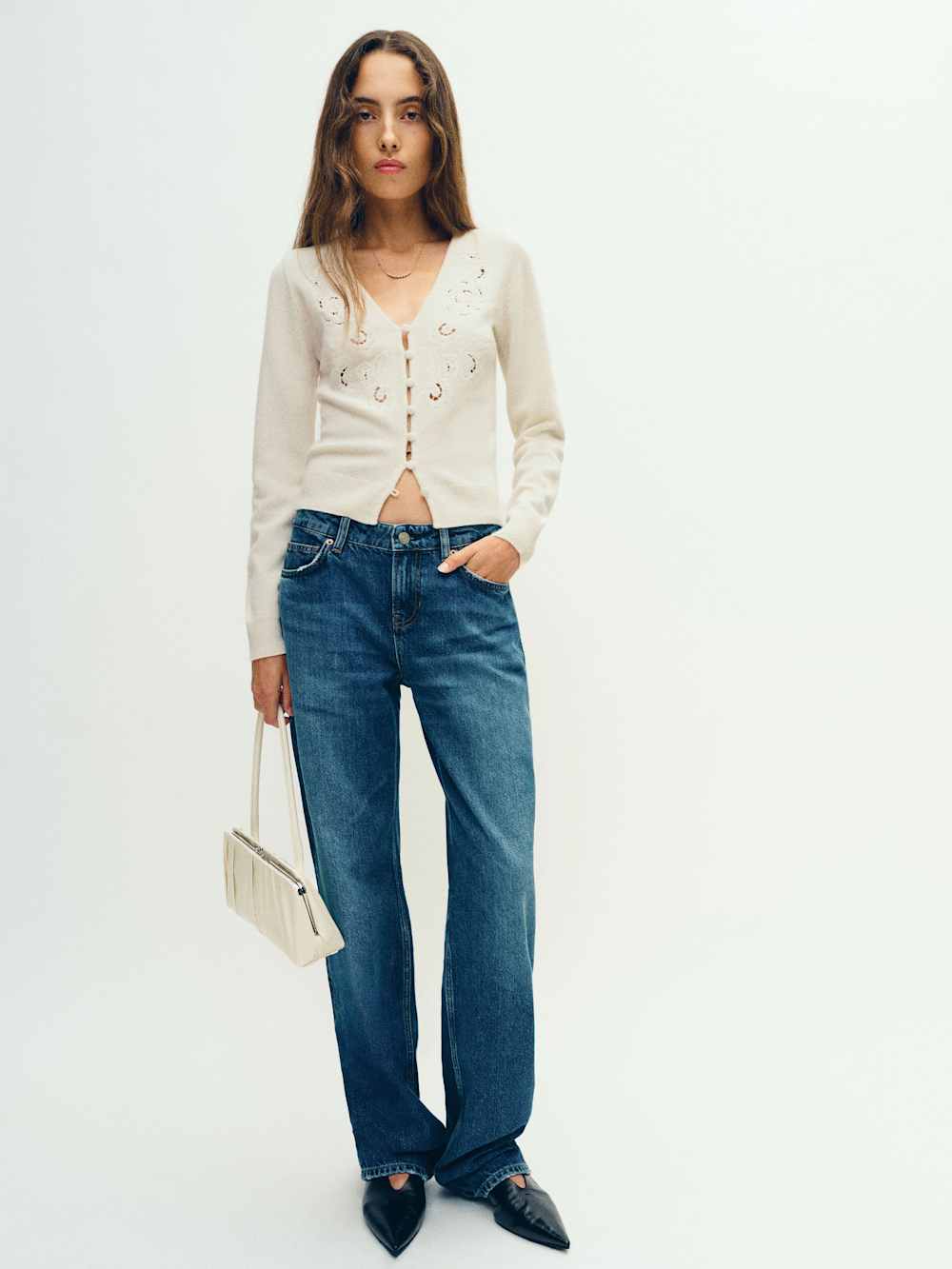 Reformation Lowen Regenerative Wool Embroidered Cardigan - Arctic