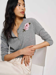 Reformation Gracie Cashmere Crew Cardigan - Floral Embroidery