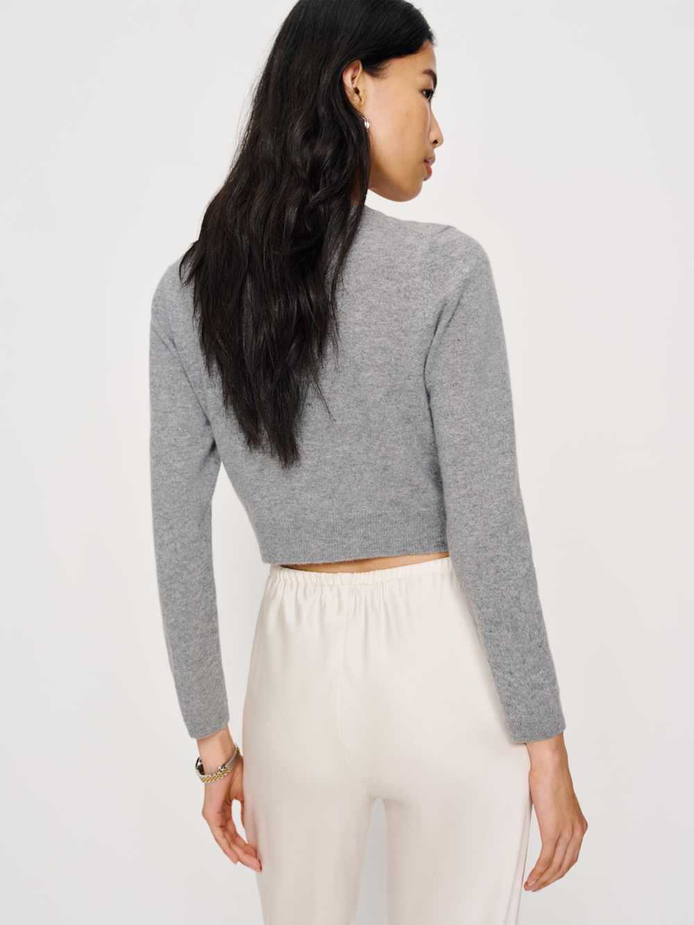 Reformation Gracie Cashmere Crew Cardigan - Floral Embroidery