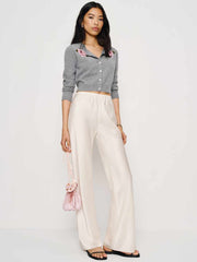 Reformation Gracie Cashmere Crew Cardigan - Floral Embroidery