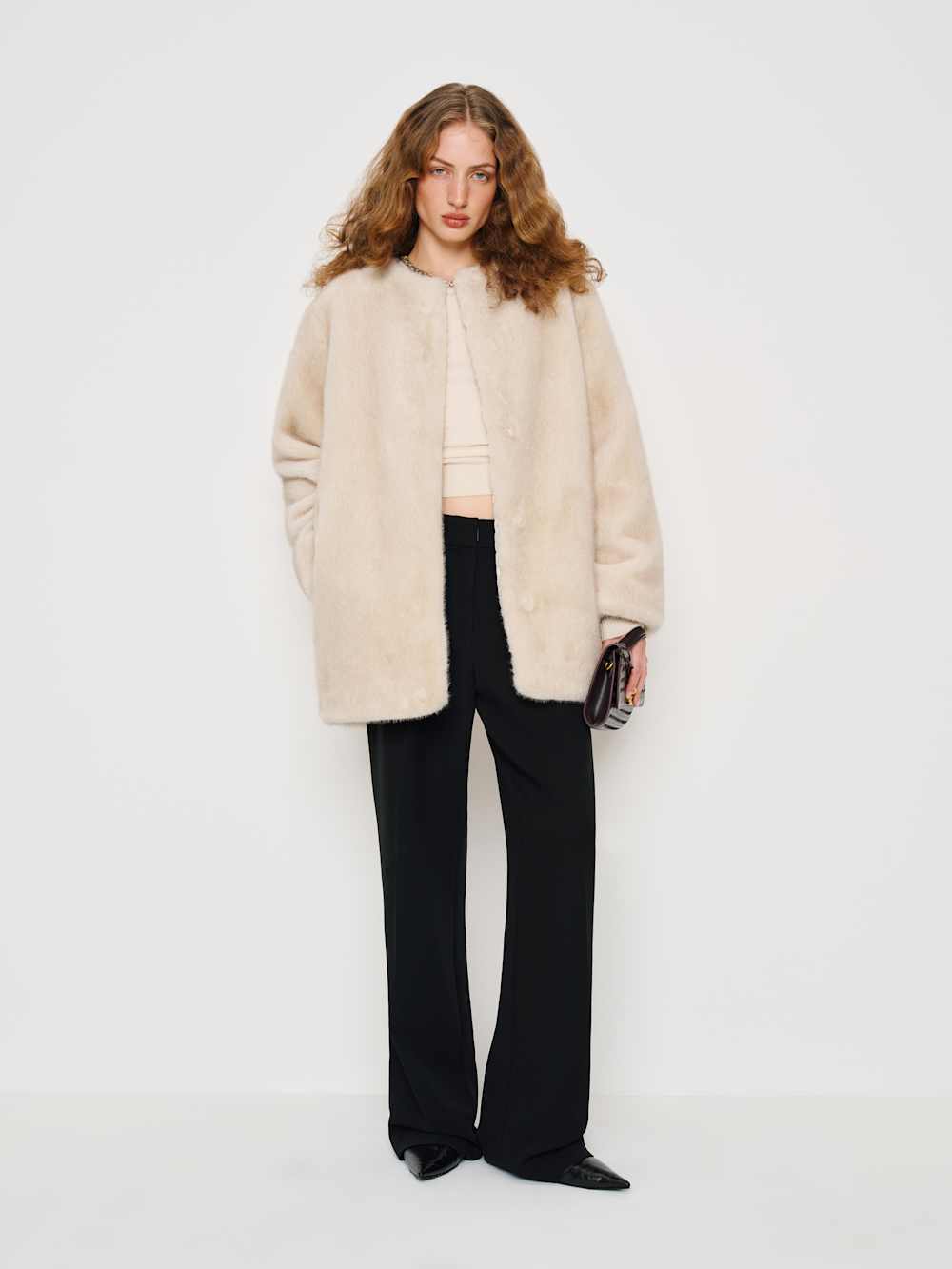 Reformation Devin Faux Fur Coat - Polar