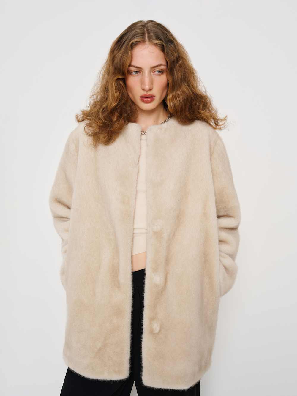 Reformation Devin Faux Fur Coat - Polar