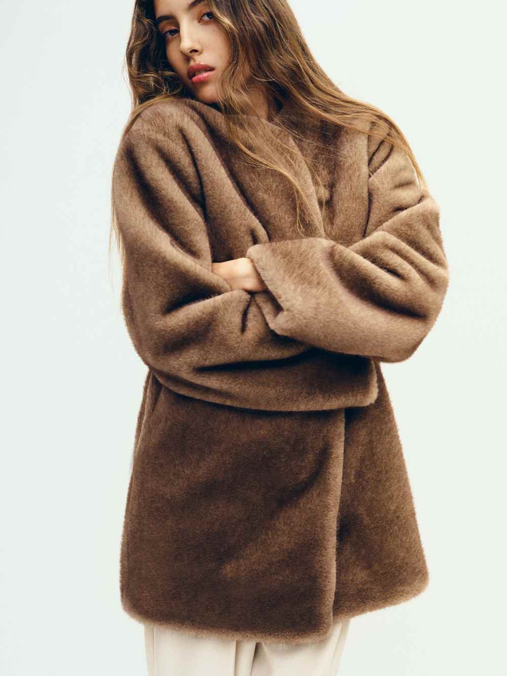 Reformation Devin Faux Fur Coat - Taupe