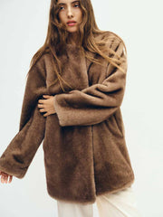 Reformation Devin Faux Fur Coat - Taupe