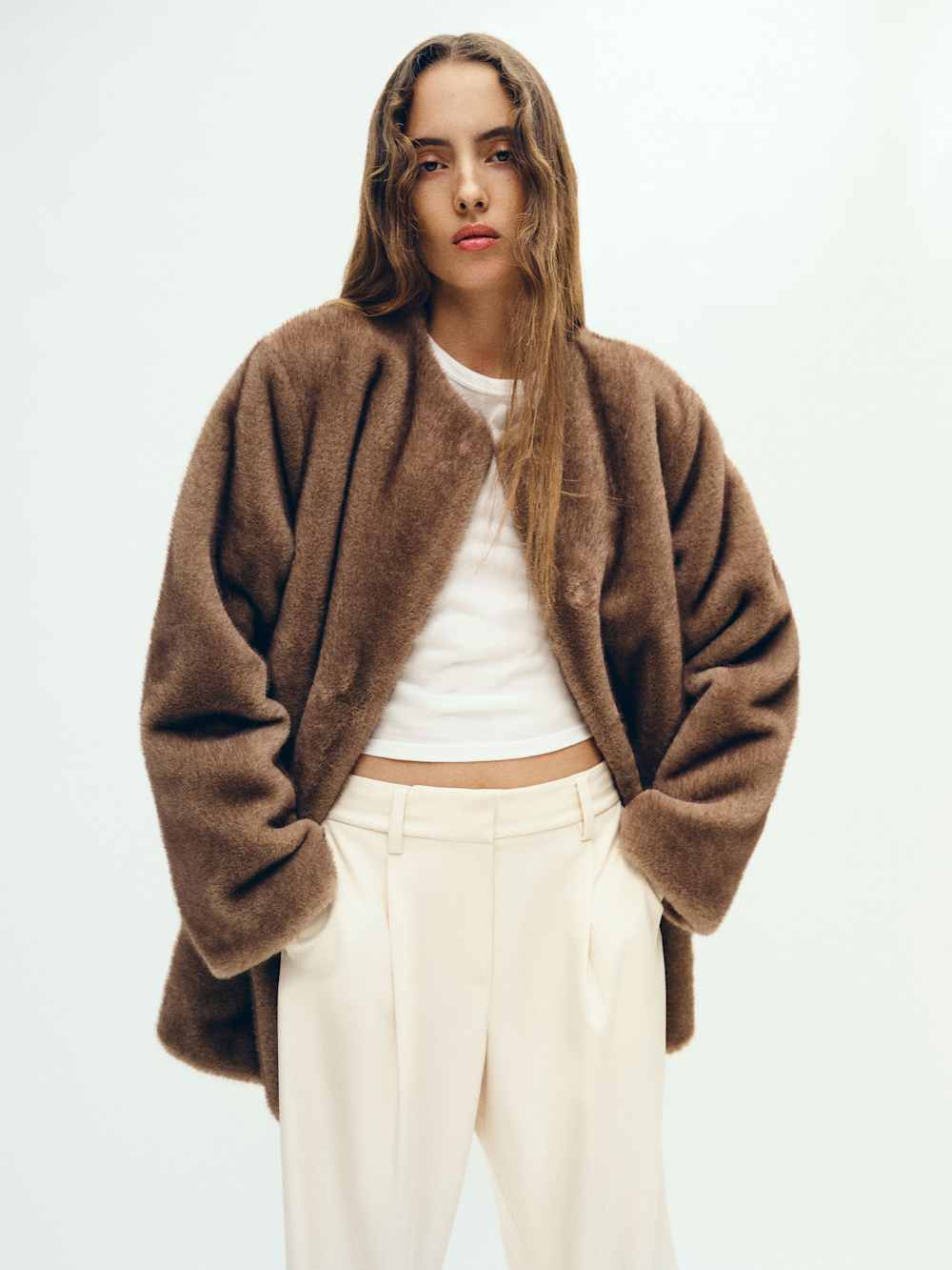 Reformation Devin Faux Fur Coat - Taupe