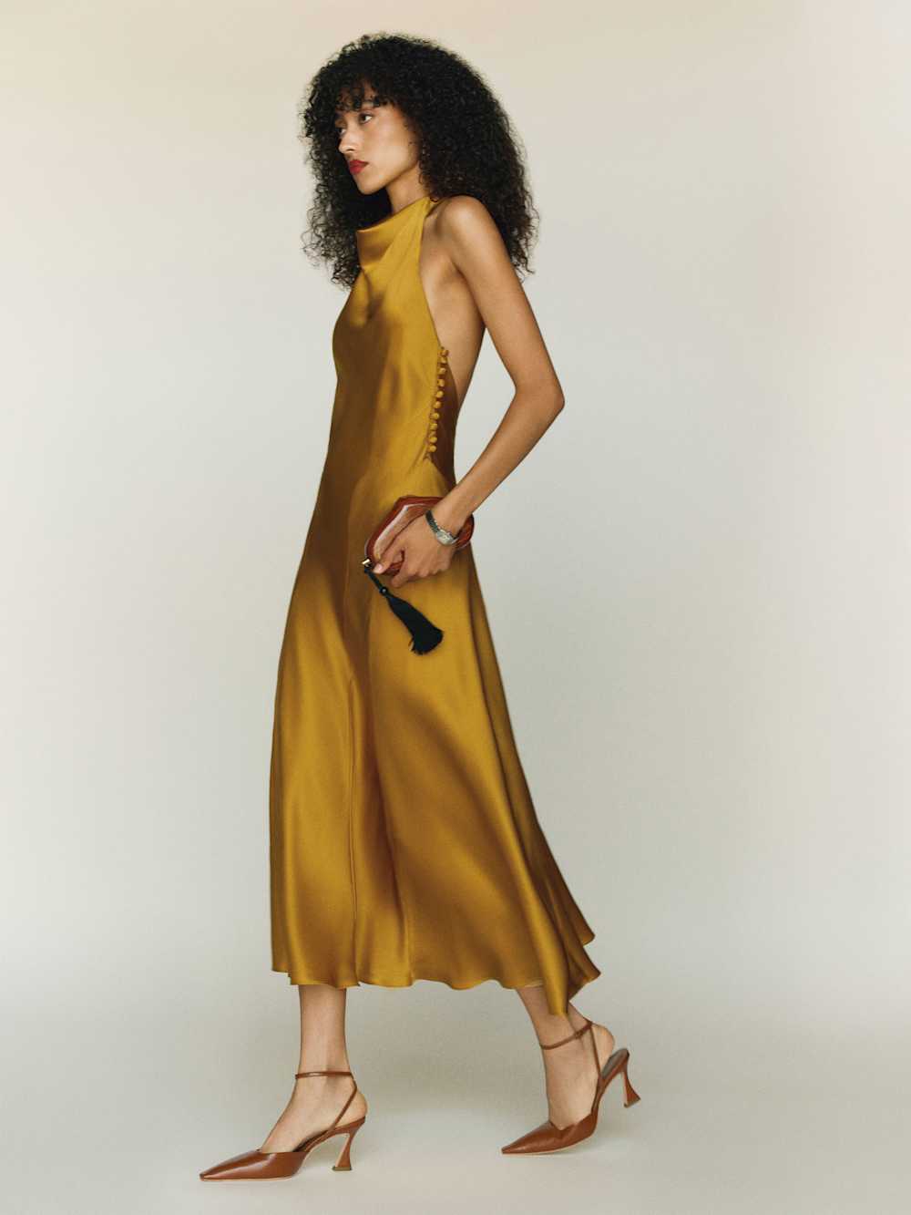 Reformation Kaylah Silk Dress - Honey Mustard