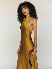 Reformation Kaylah Silk Dress - Honey Mustard